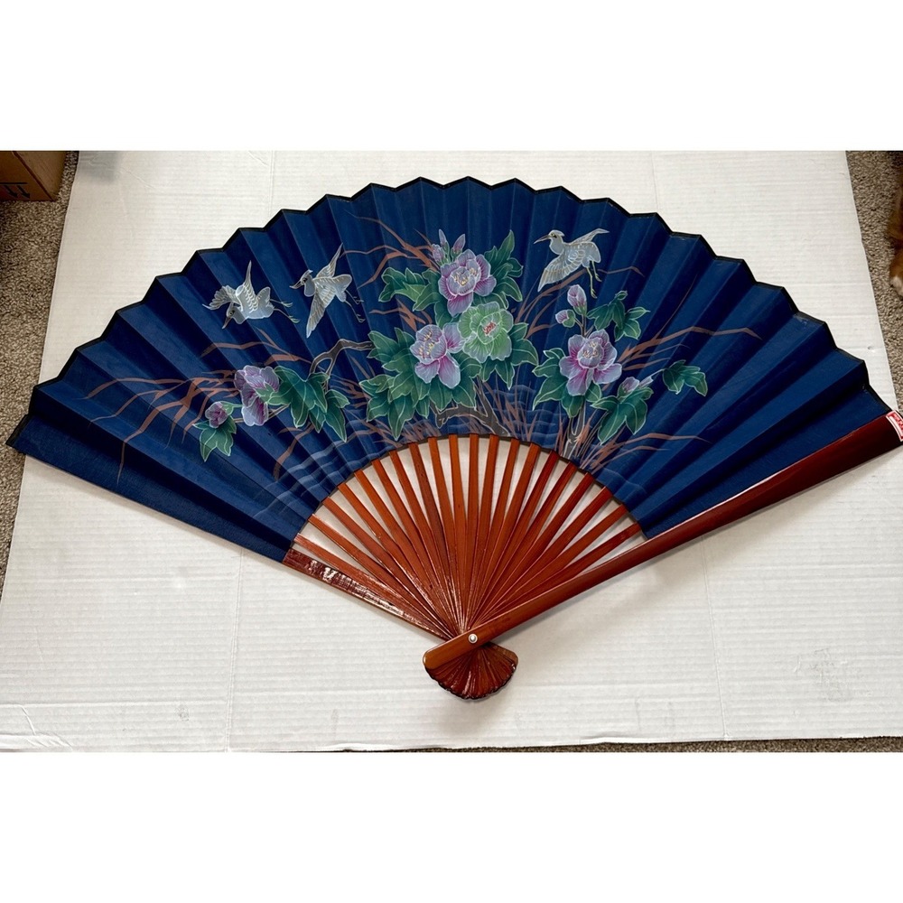 Vintage Chinese Painting Fan Fujian Arts And Crafts Numbered 37.5X 22